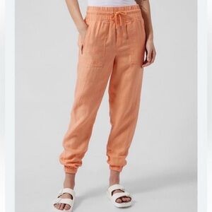 Athleta Cabo Linen Jogger Size 12 Cactus Peach High Rise Pull On Elastic Waist